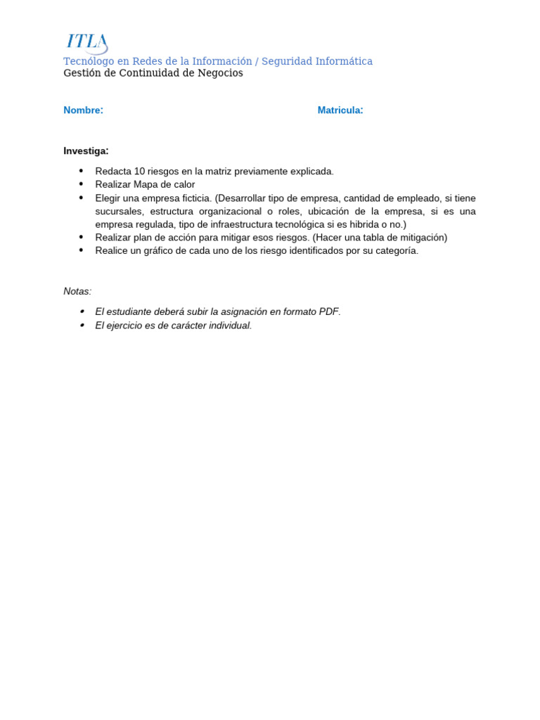 Gestión de La Continuidad Del Negocio - Tarea Semana 7 | PDF