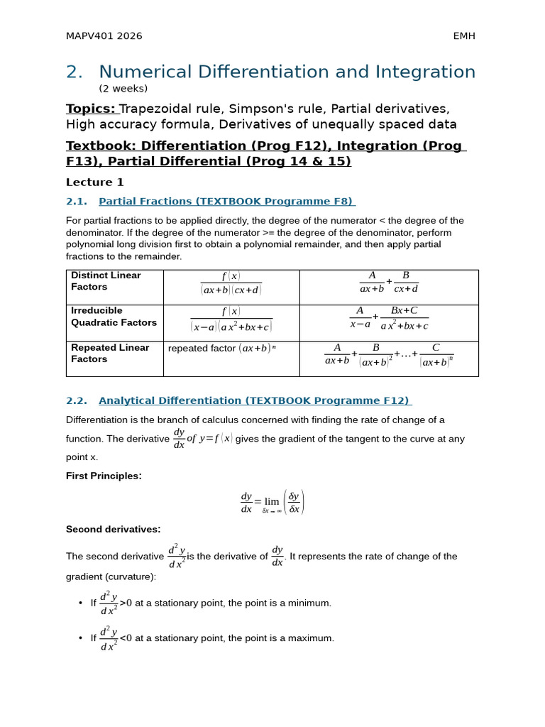 MAPV - Notes - Numerical Integration and Derivation V1 | PDF ...