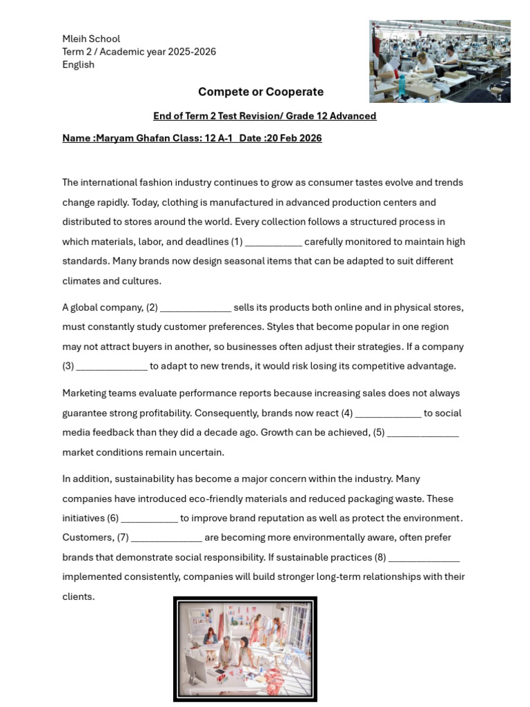 Unit 3 Revision - Compete or Cooperate | PDF | Brand | Sustainability