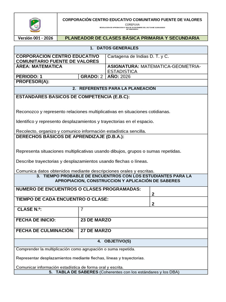Planeacion Grado Segundo | PDF | Educación primaria | Aprendizaje