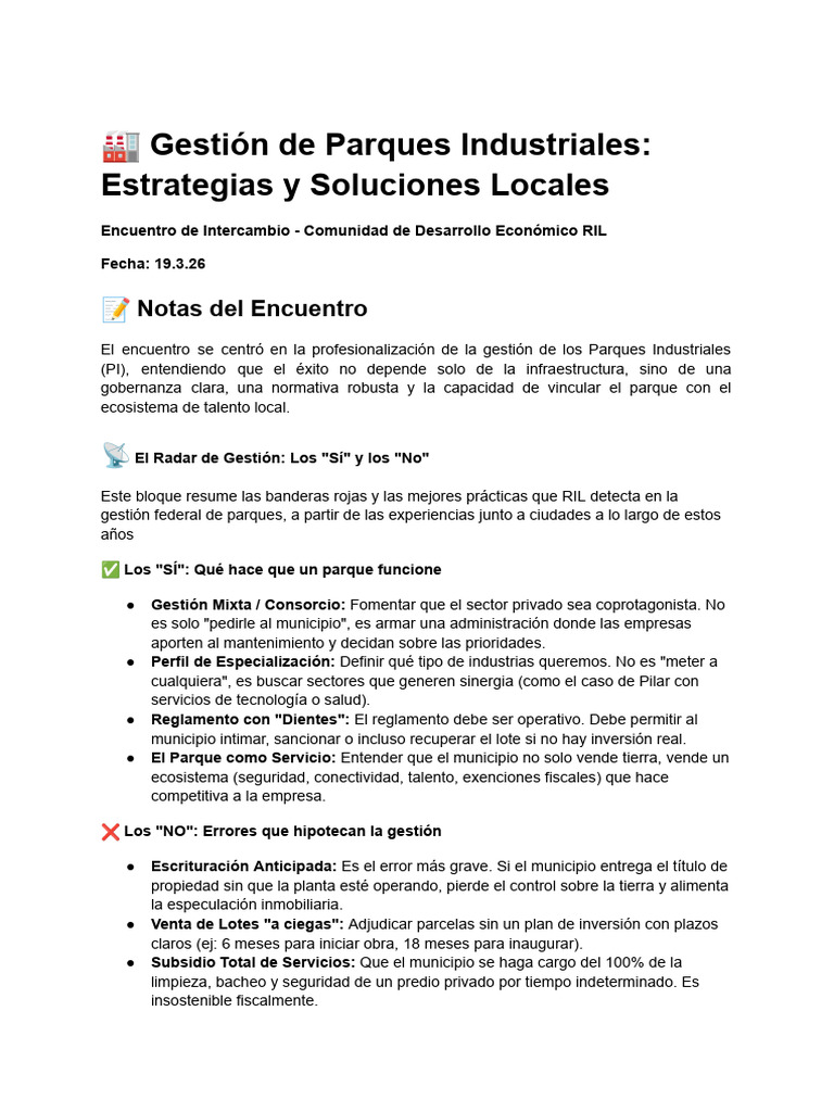 Gestión de Parques Industriales - Encuentro de Intercambio y Soluciones ...