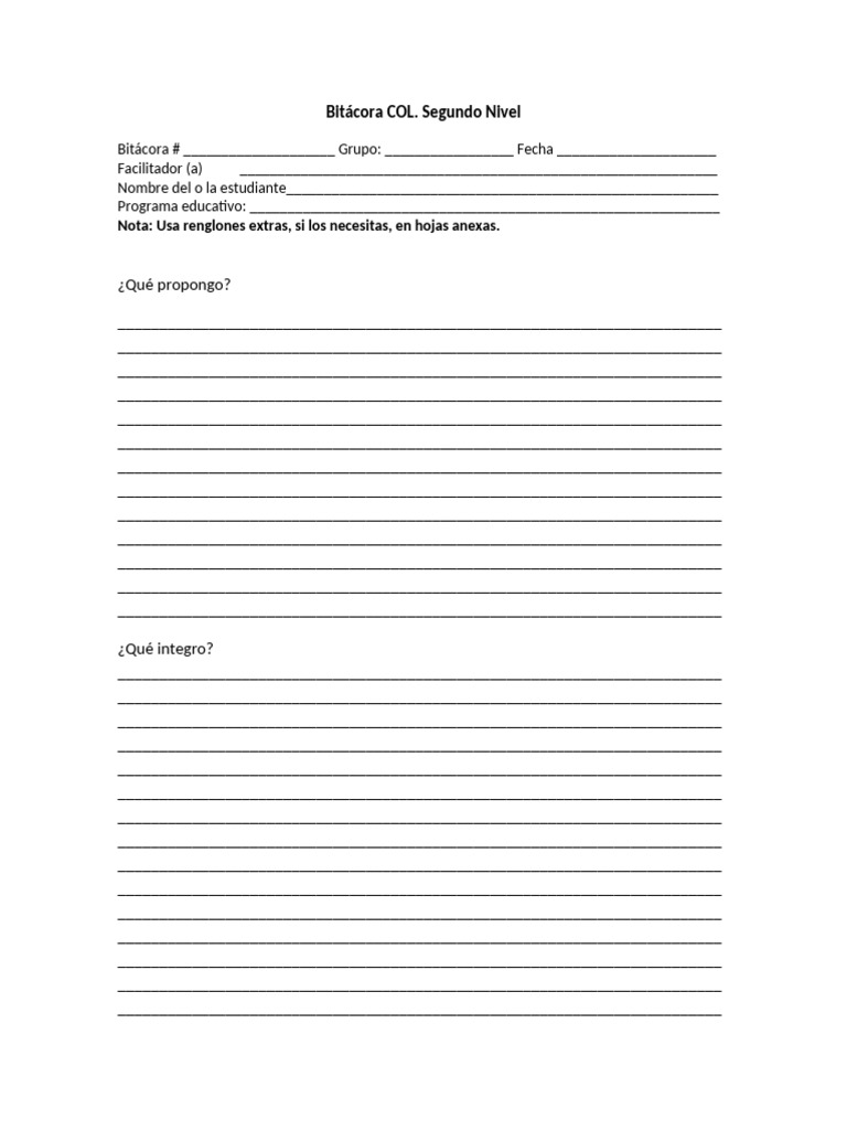 Bitácora COL Segundo Nivel Formato | PDF