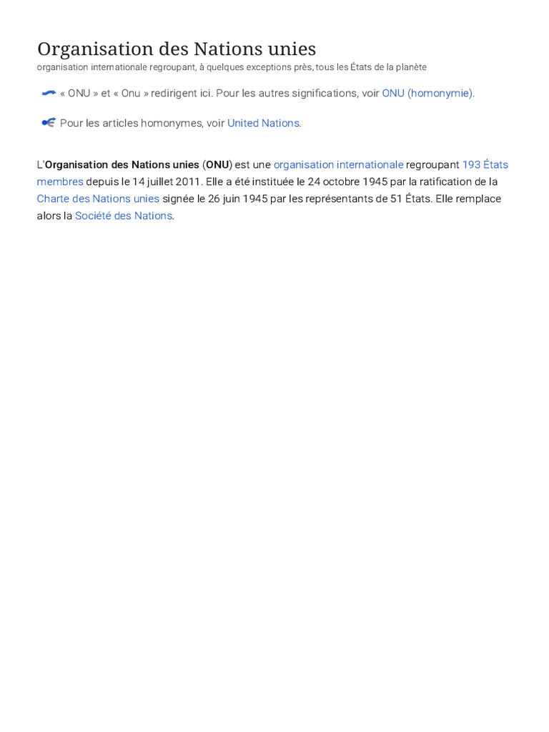 Organisation Des Nations Unies - Wikipédia | PDF | Nations unies ...