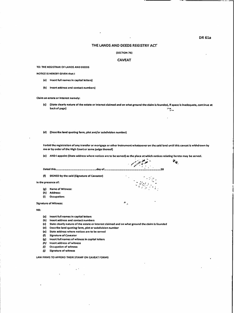 Application For Caveat Form | PDF