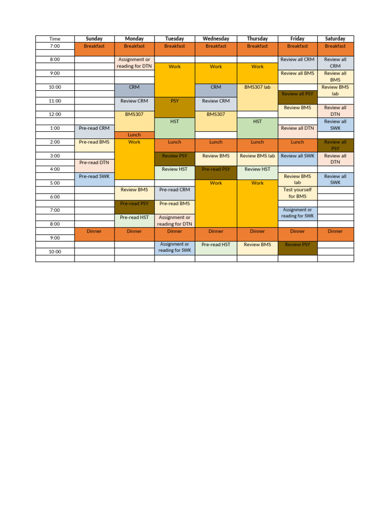 Example Weekly Study Schedule | PDF
