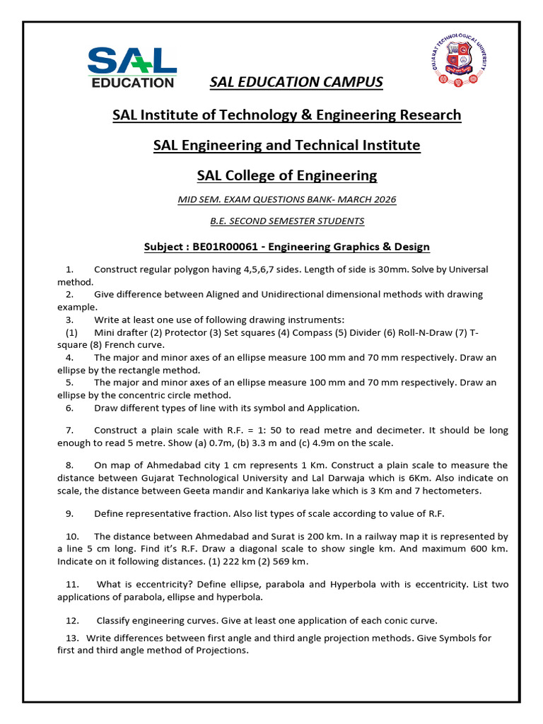Egd Mid Sem Exam Questions Bank - Summer 2026 | PDF | Geometry ...