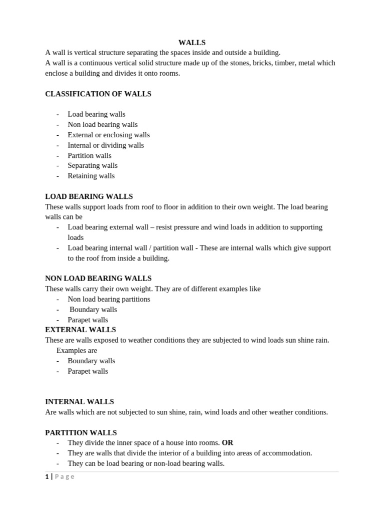 S.5 Notes For Walls | PDF | Wall | Brick