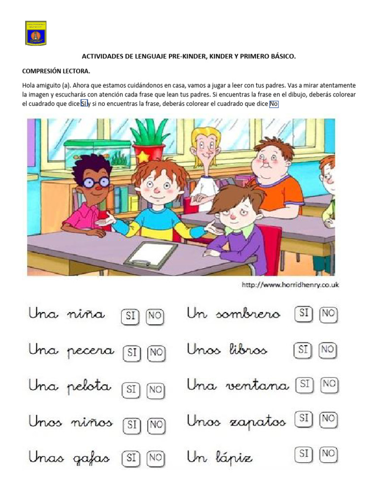 Tareas de Lenguaje Pre Kinder Kinder 1° Basico | PDF