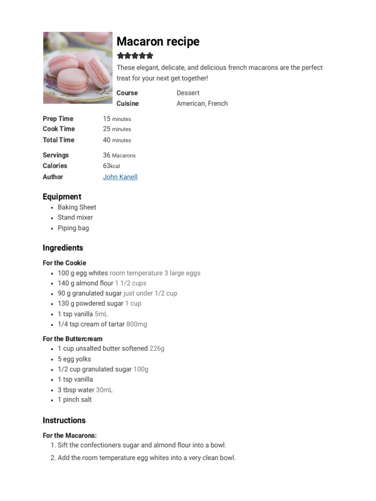 Macaron Recipe - Preppy Kitchen | PDF | Macaron | Meringue