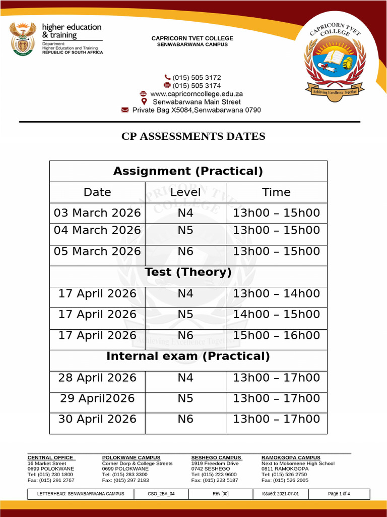 CP Assessment Dates For S126 | PDF