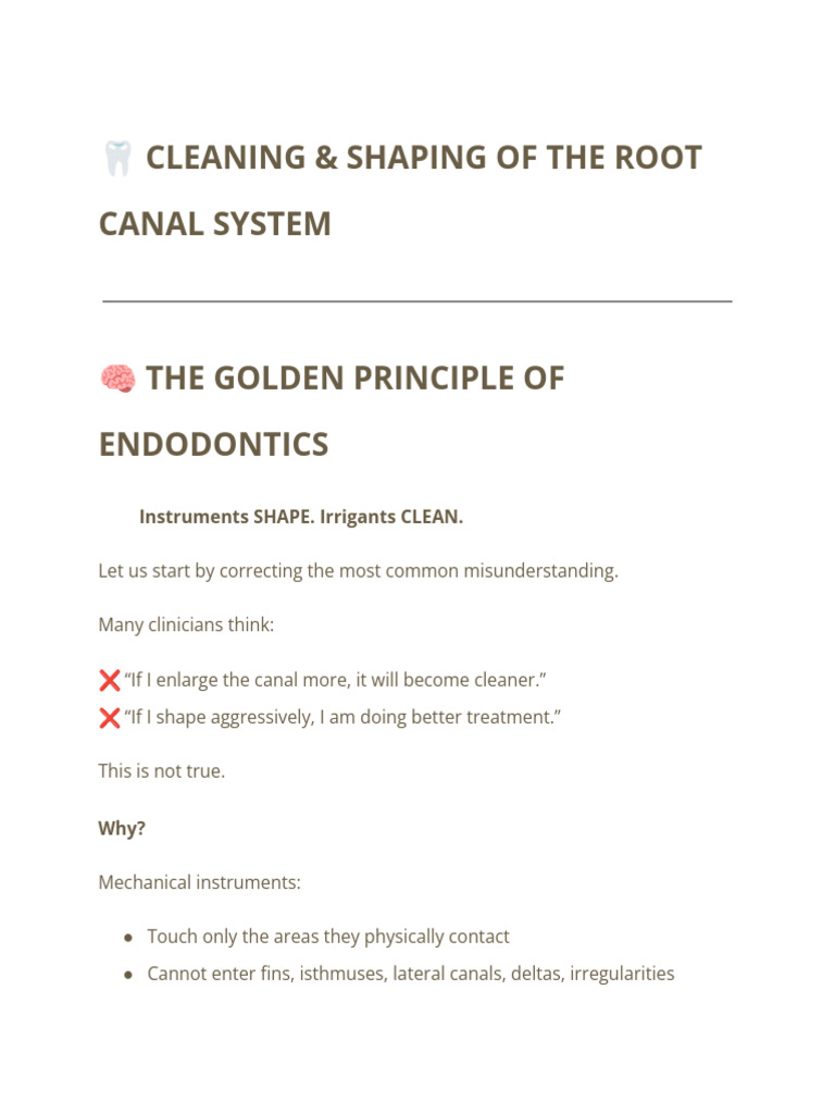Day 3 Cleaning & Shaping of The Root Canal System | PDF | Chemical ...