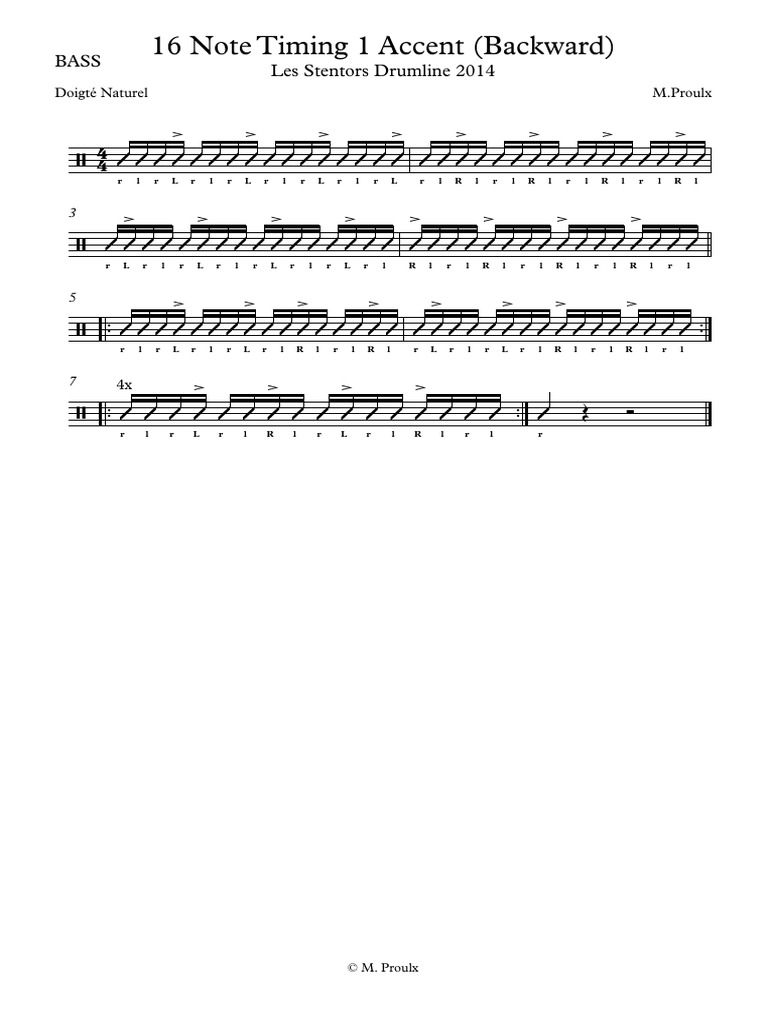 10 - 16 Note Timing 1 Accent (Backward) - Bass | PDF