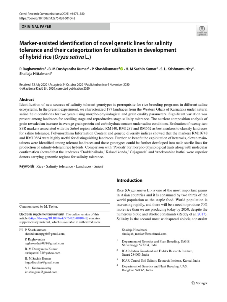 2021 - Raghavendra Et Al. - Marker-Assisted Identification of Novel ...