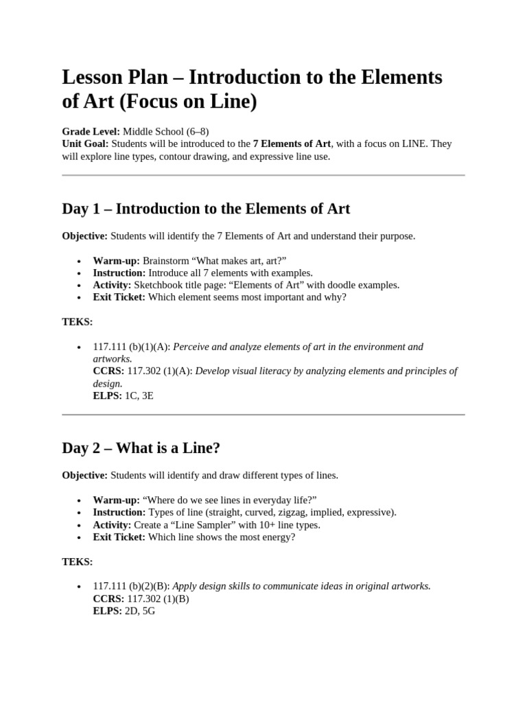 Art Lesson (Line) | PDF | Drawing | Behavioural Sciences