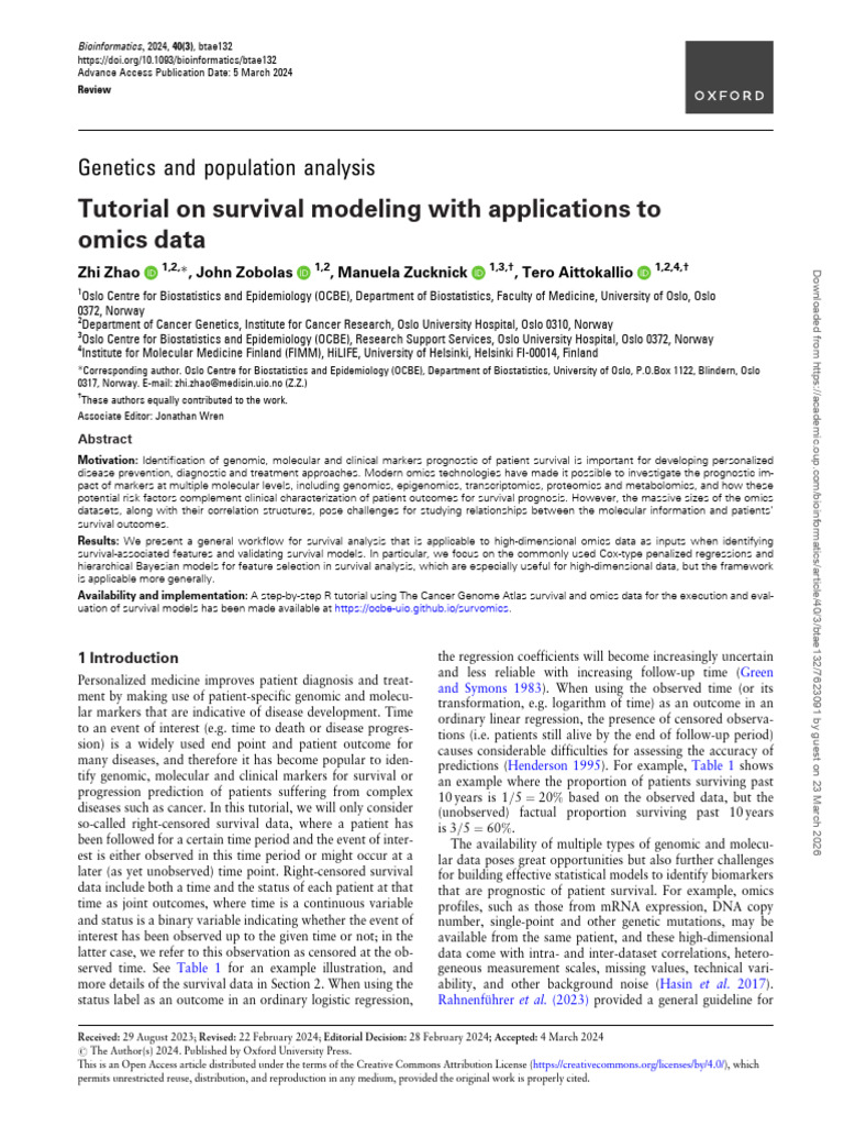 Tutorial On Survival Modeling With Applications To Omics Data | PDF ...