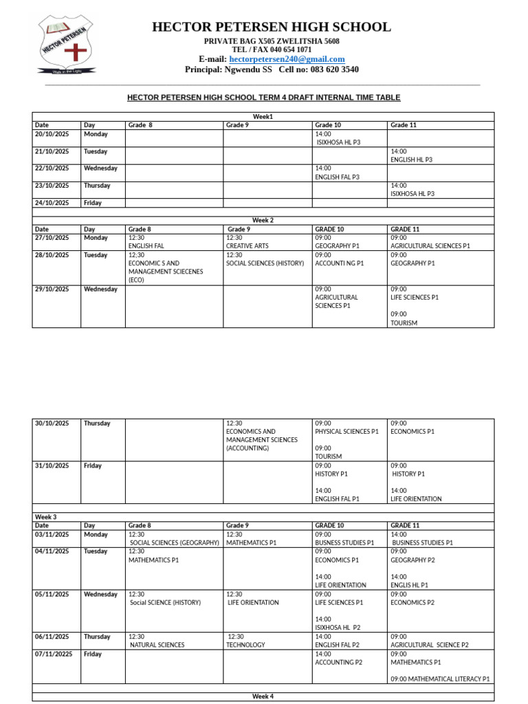 2025 Final Internal Timetable | PDF