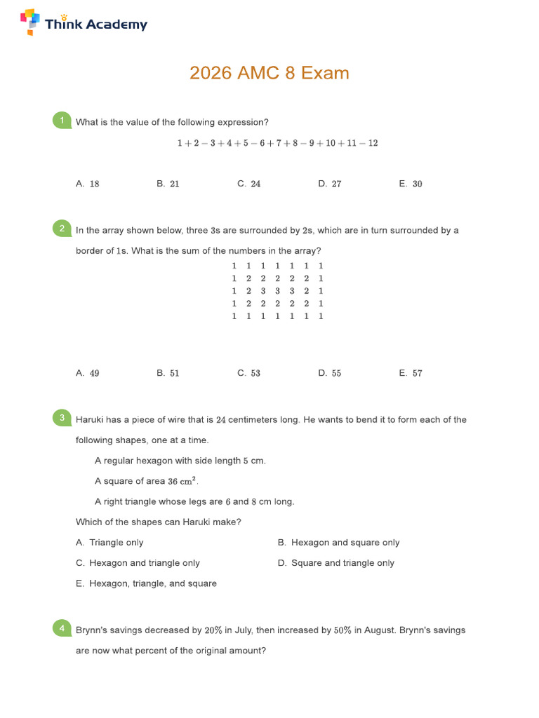 2026 AMC 8 Exam | PDF