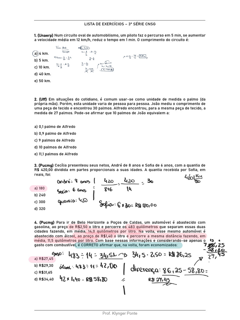Razão e Proporção - 3° Série CNSG | PDF | Calendário | Sistema de ...