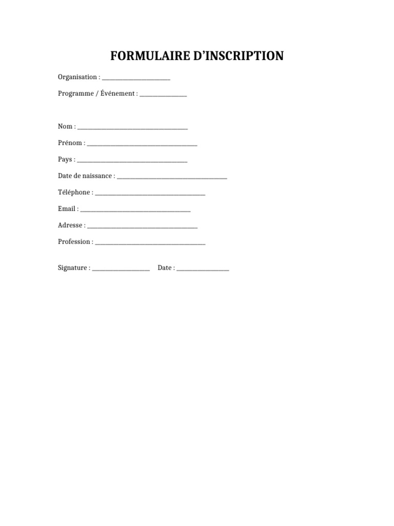 Formulaire Inscription | PDF