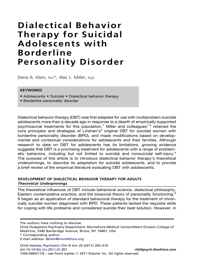 DBT Adolescents Suicidal | PDF | Dialectical Behavior Therapy ...