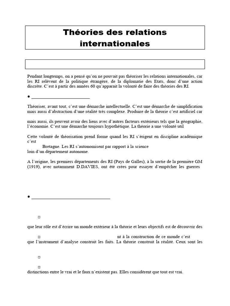 Les Théories Des Relations Internationales | PDF | État | Libéralisme