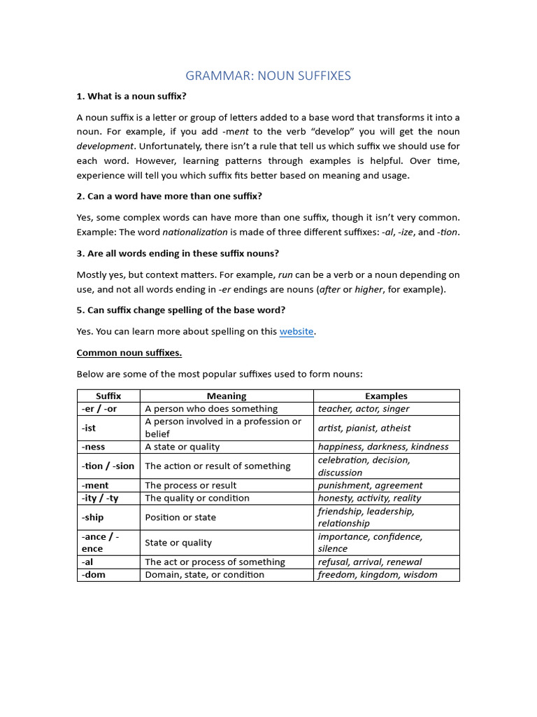 NOUN Suffixes | PDF