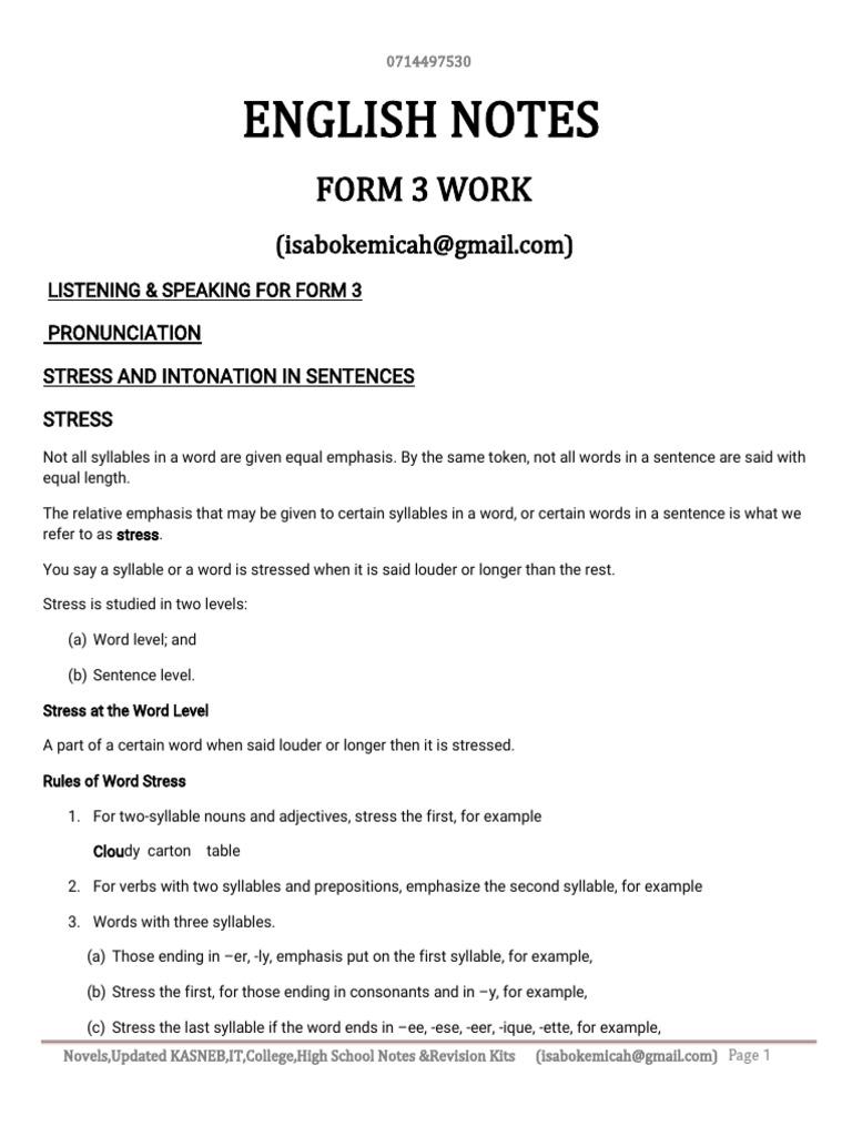 Form 3 English Notes | PDF