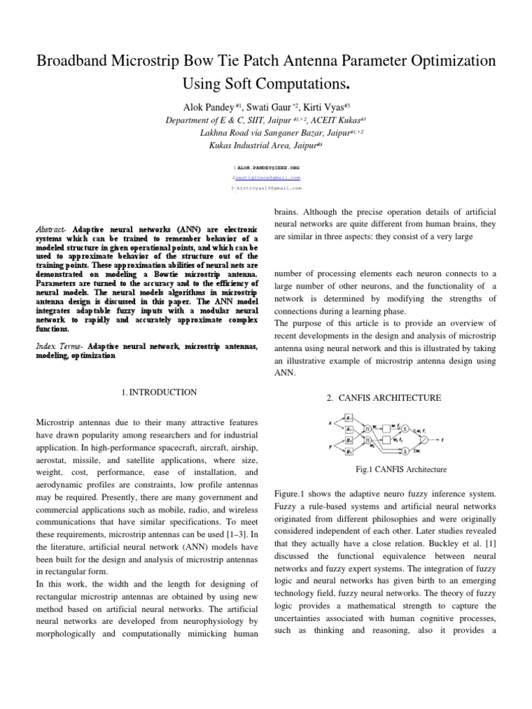 Broadband Microstrip Bow Tie Patch Antenna Parameter Optimization Using ...