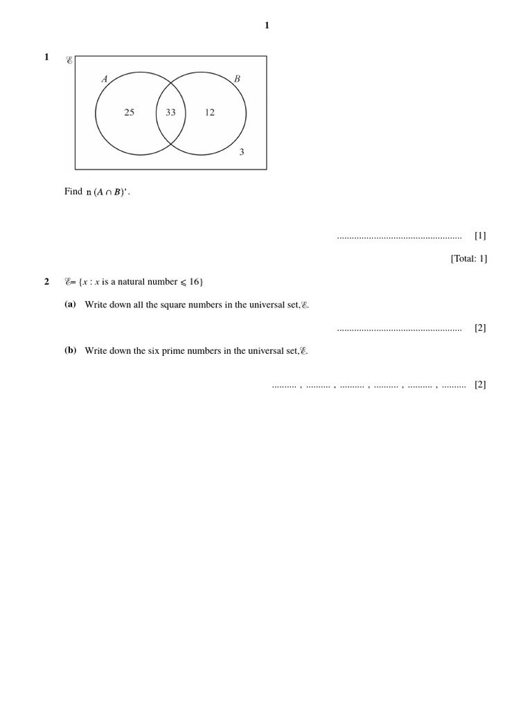 Union& Intersection | PDF | Set (Mathematics) | Numbers