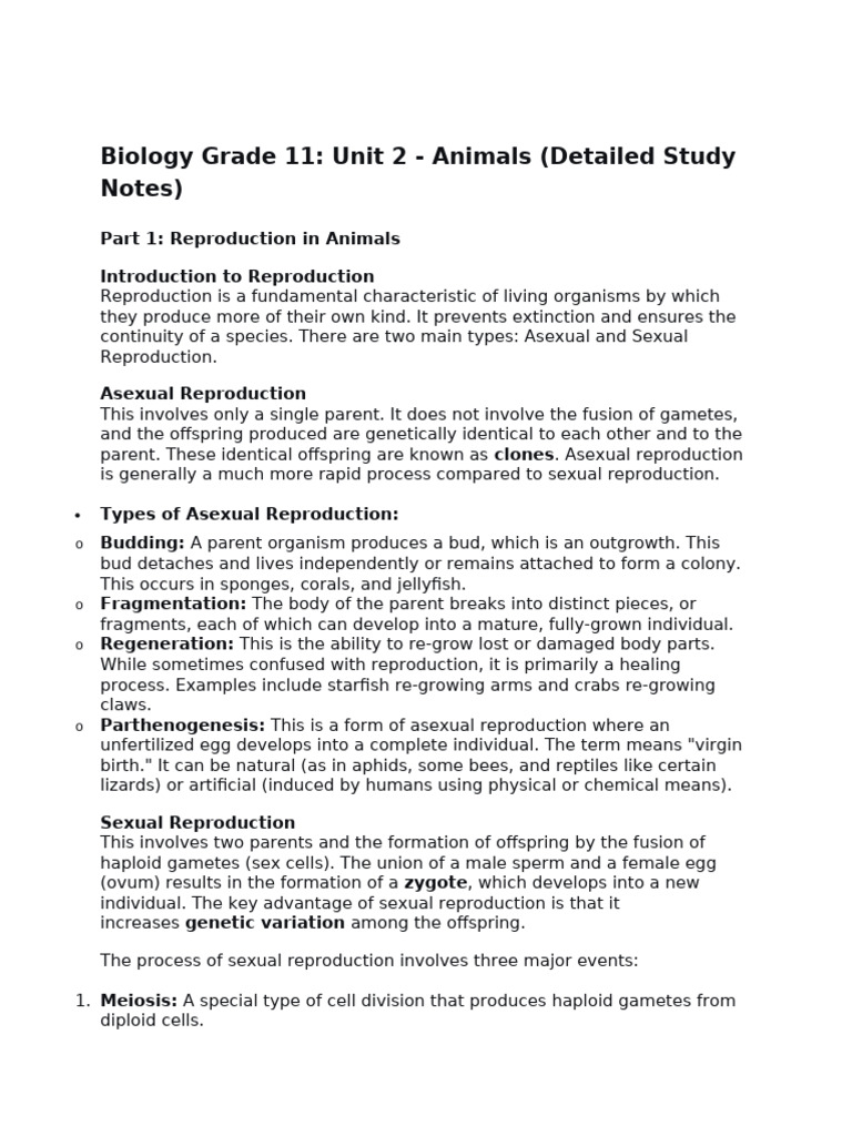 Biology Grade 11 Unit 2 Notes | PDF | Reproduction | Sexual Reproduction