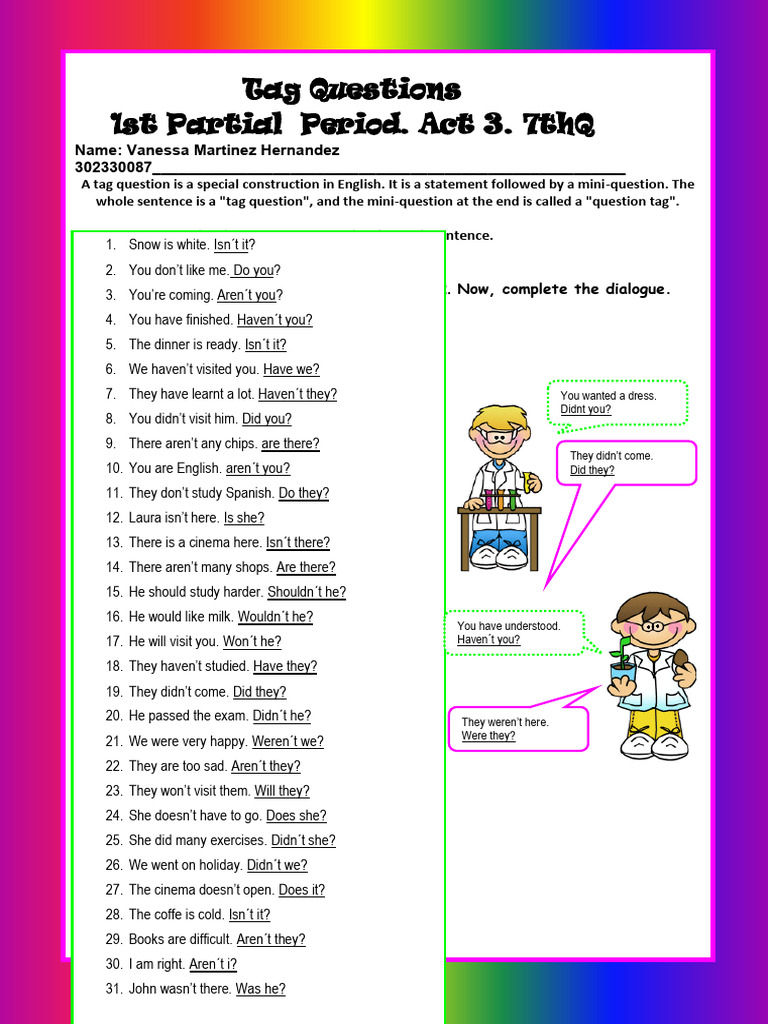 1st Partial P. Activity 3 7thQ Tag Questions. | PDF