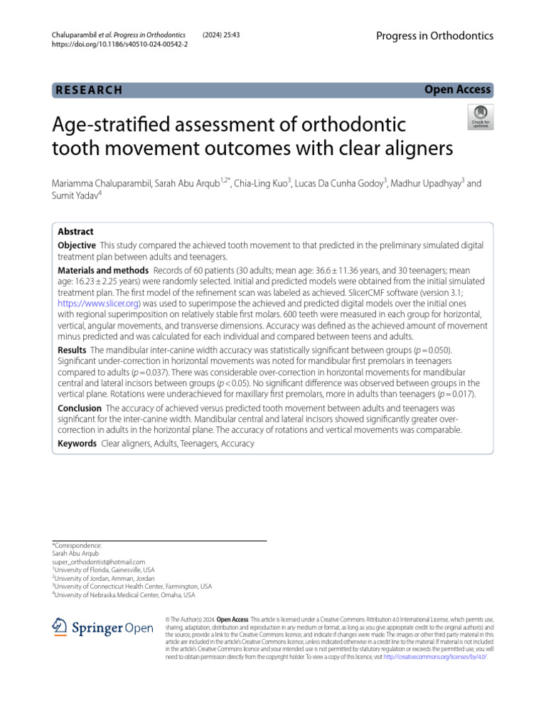 Age-Stratified Assessment of Orthodontic Tooth Movement Outcomes With ...