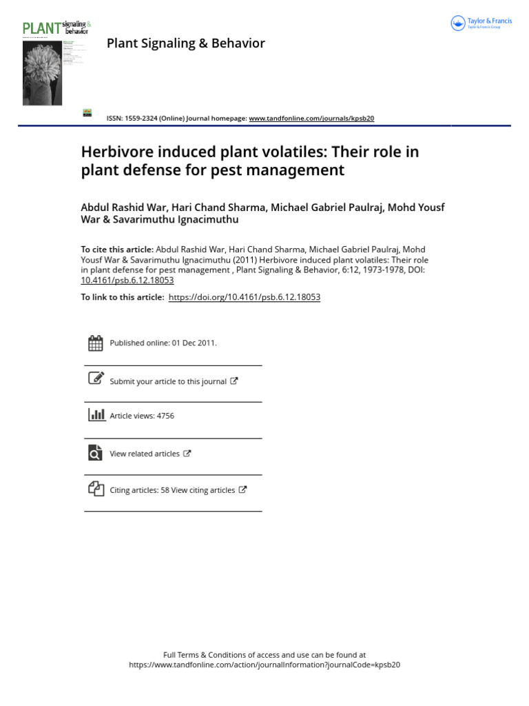 Herbivore Induced Plant Volatiles Their Role in Plant Defense For Pest ...