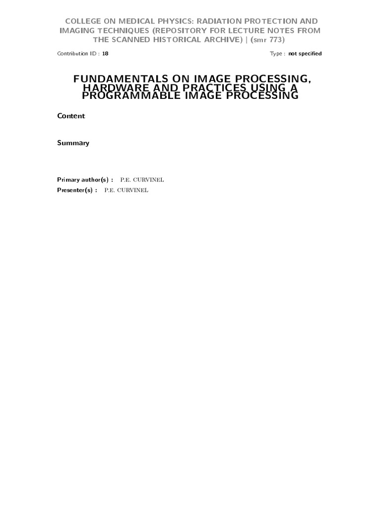 Fundamentals On Image Processing, Hardware and Practices Using A ...