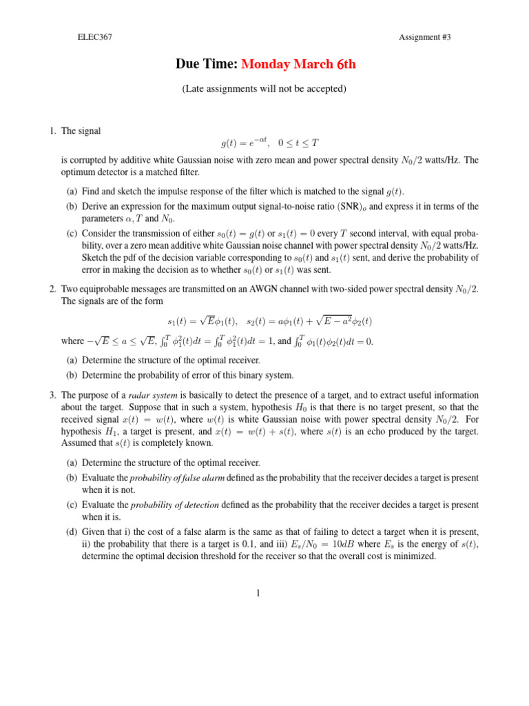 ELEC 367 Assignment3 | PDF | Applied Mathematics | Signal Processing