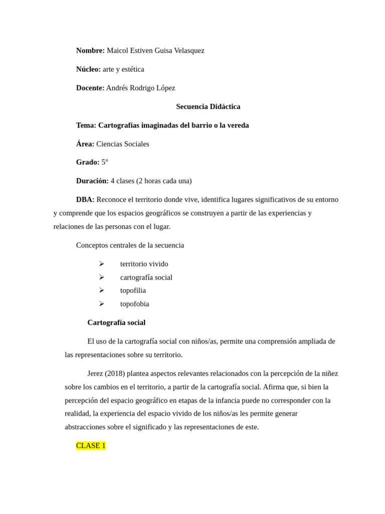 Planeació ARTES. Maicol Guisa | PDF | Las emociones | Experiencia