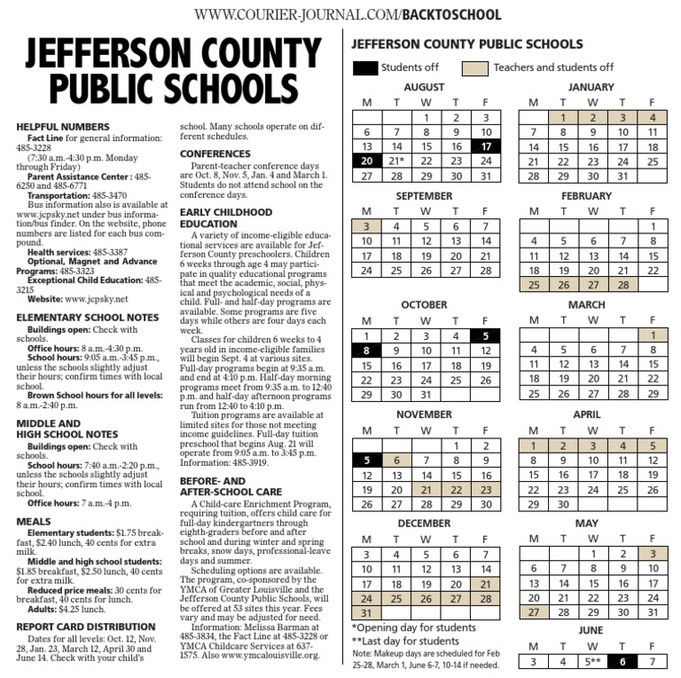 201213 JCPS School Calendar Child Care Relationships & Parenting