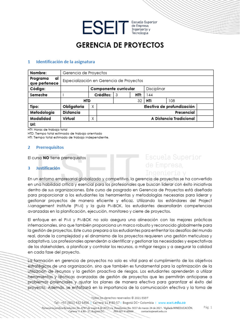 Pda - Gerencia de Proyectos - 3ca | PDF