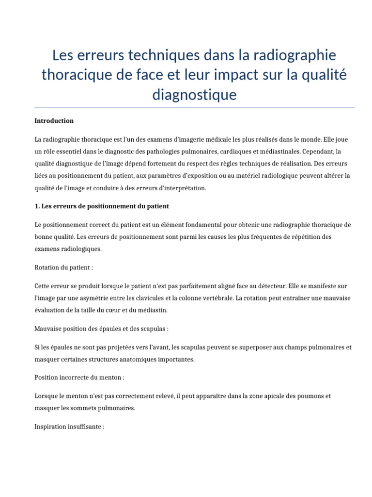 Erreurs Radiographie Thoracique Memoire | PDF | Radiographie ...