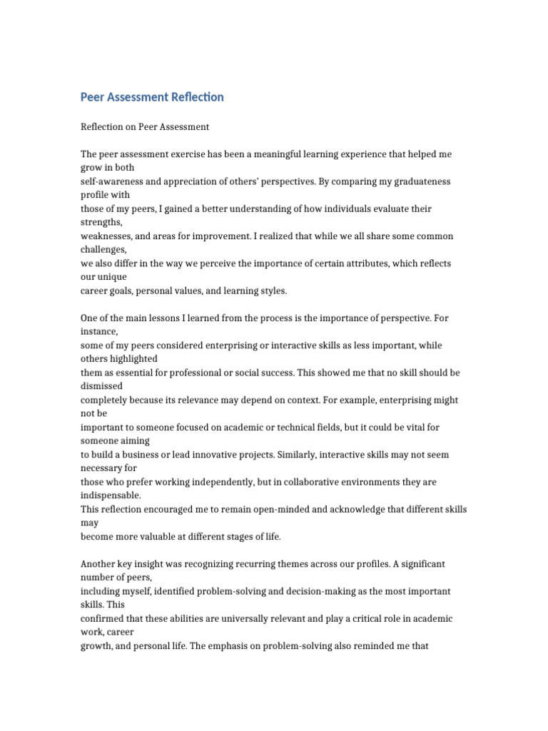 Peer Assessment Reflection | PDF | Learning | Skill