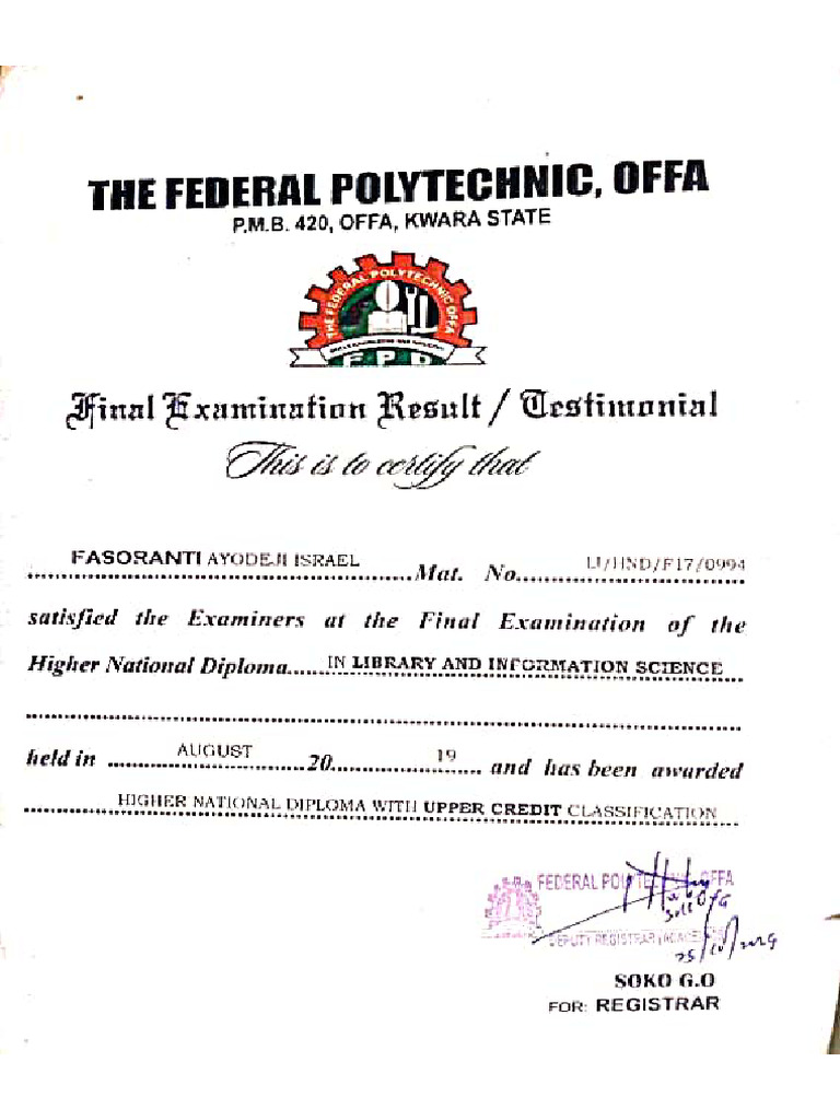 HND Certificate | PDF