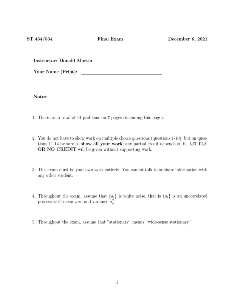 Fall 21 Final | PDF | Stationary Process | Statistical Analysis