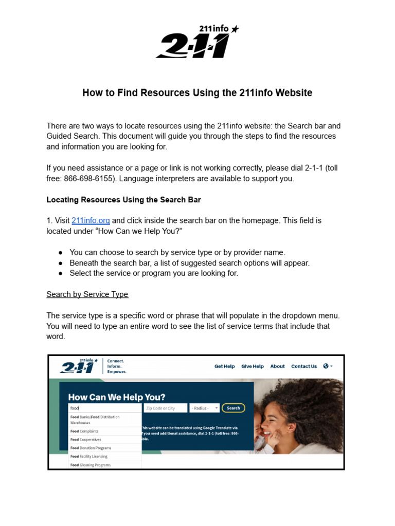 How To Use The 211 Search Tool 1 1 | PDF