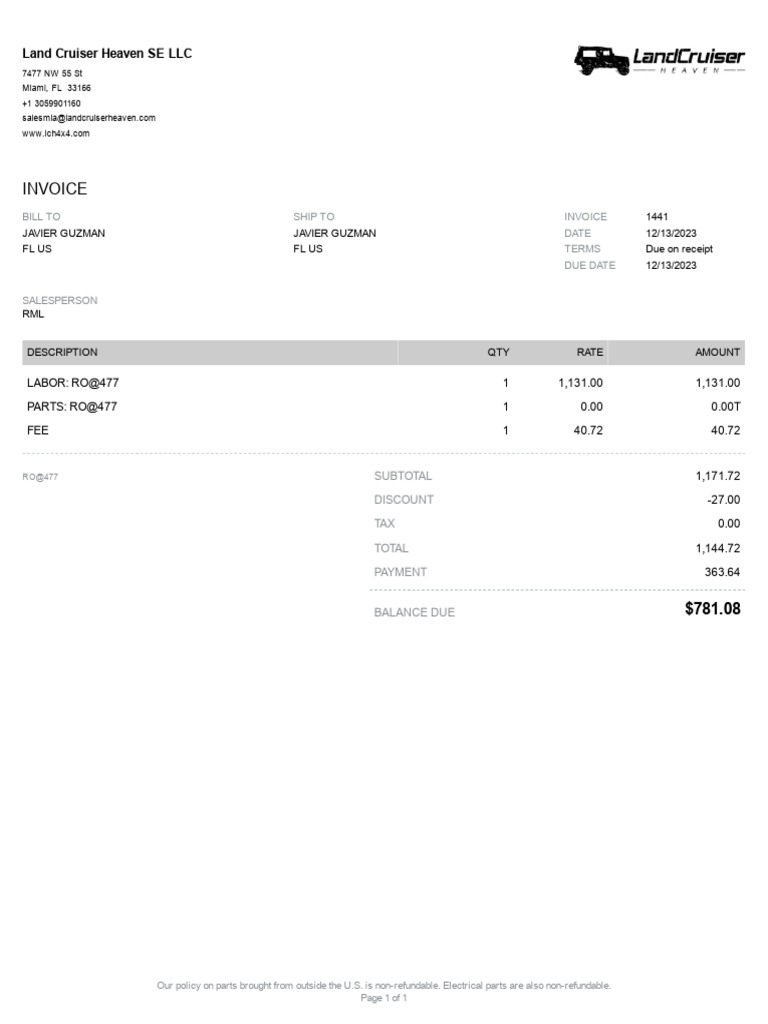Invoice 1441 | PDF | Receipt | Accounting