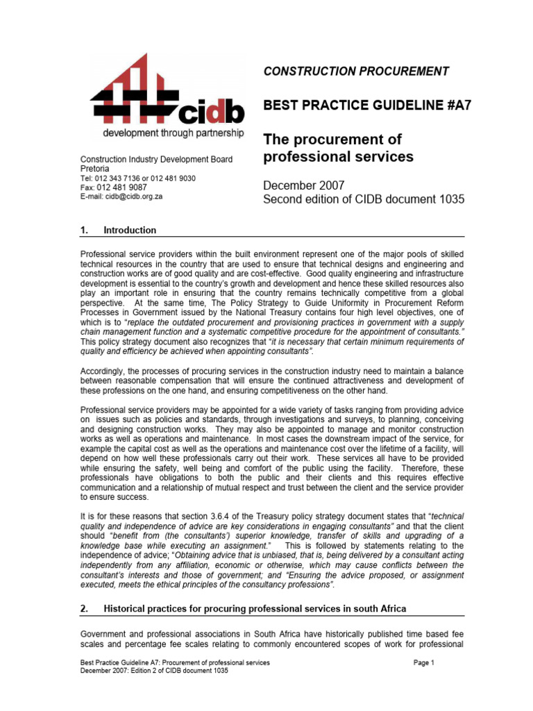 BEST PRACTICE GUIDELINE A7 - The Procurement of Professional Services ...