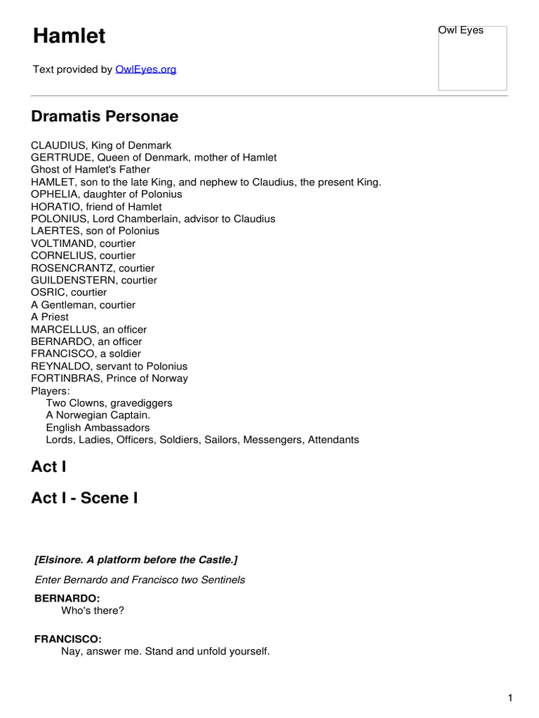Full Hamlet Text | PDF | Hamlet