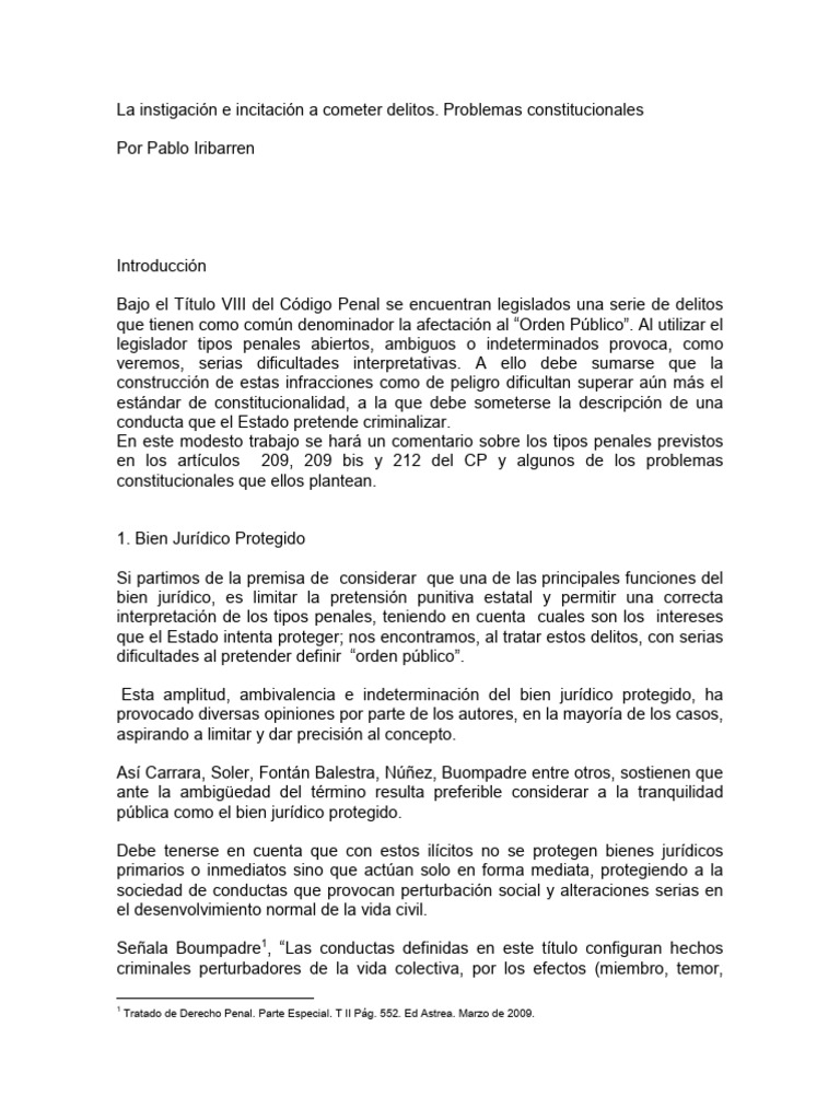 La Instigación e Incitación a Cometer Delitos. Problemas ...