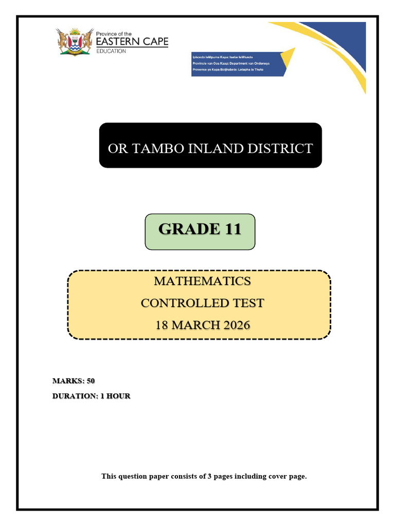 Grade 11 Mathematcics Controlled Test March 2026 Term 1 | PDF | Chess ...