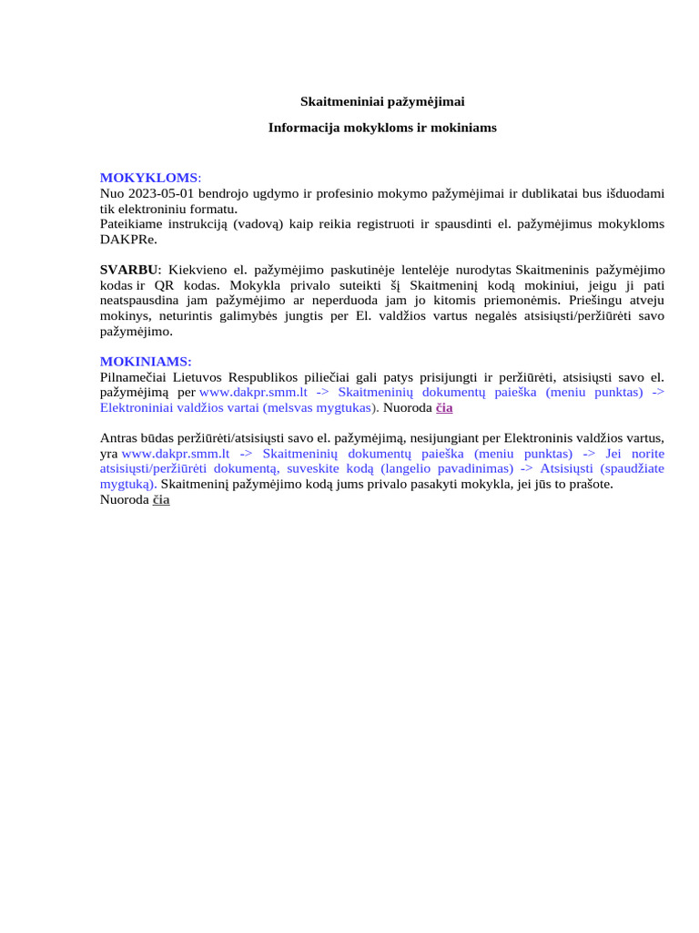 Skaitmeniniai Pažymėjimai. Informacija Mokykloms Ir Mokiniams, Kaip ...