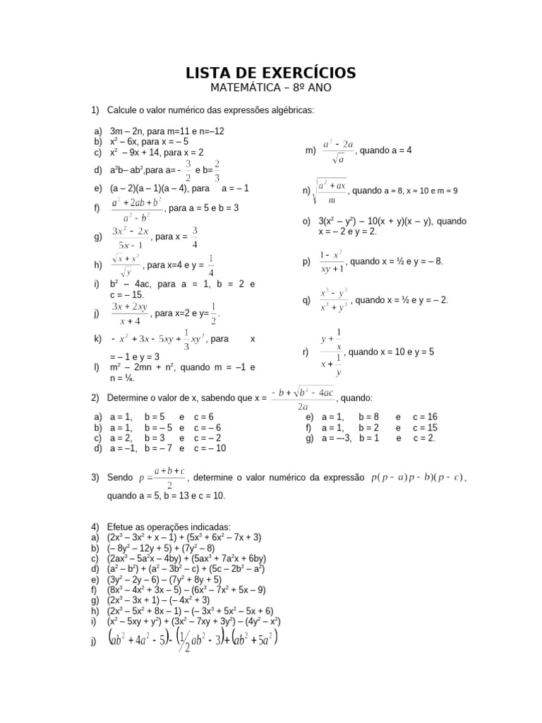 Polinomios Operac3a7c3b5es Lista de Exercicios 3 | PDF | Álgebra